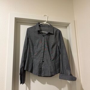 Women's Gray Pinstripe Button-Down Shirt